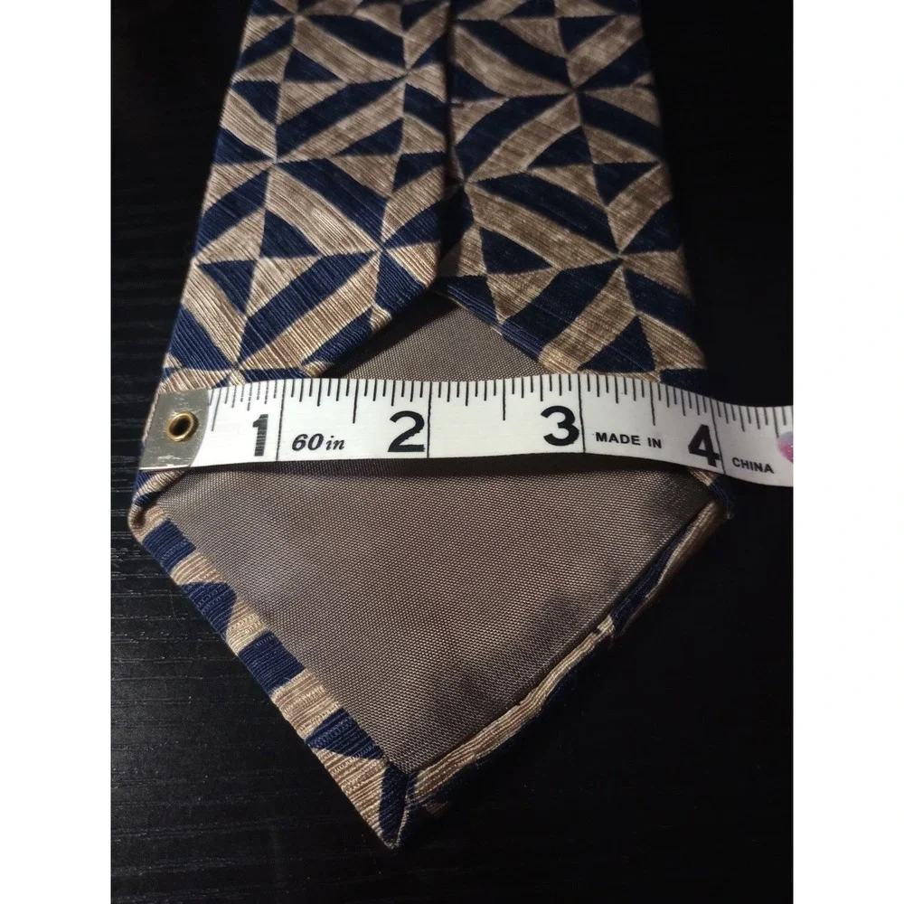 Geoffrey Beene‎ Silk Necktie Made In Italy Gold Navy Geometric Abstract 4